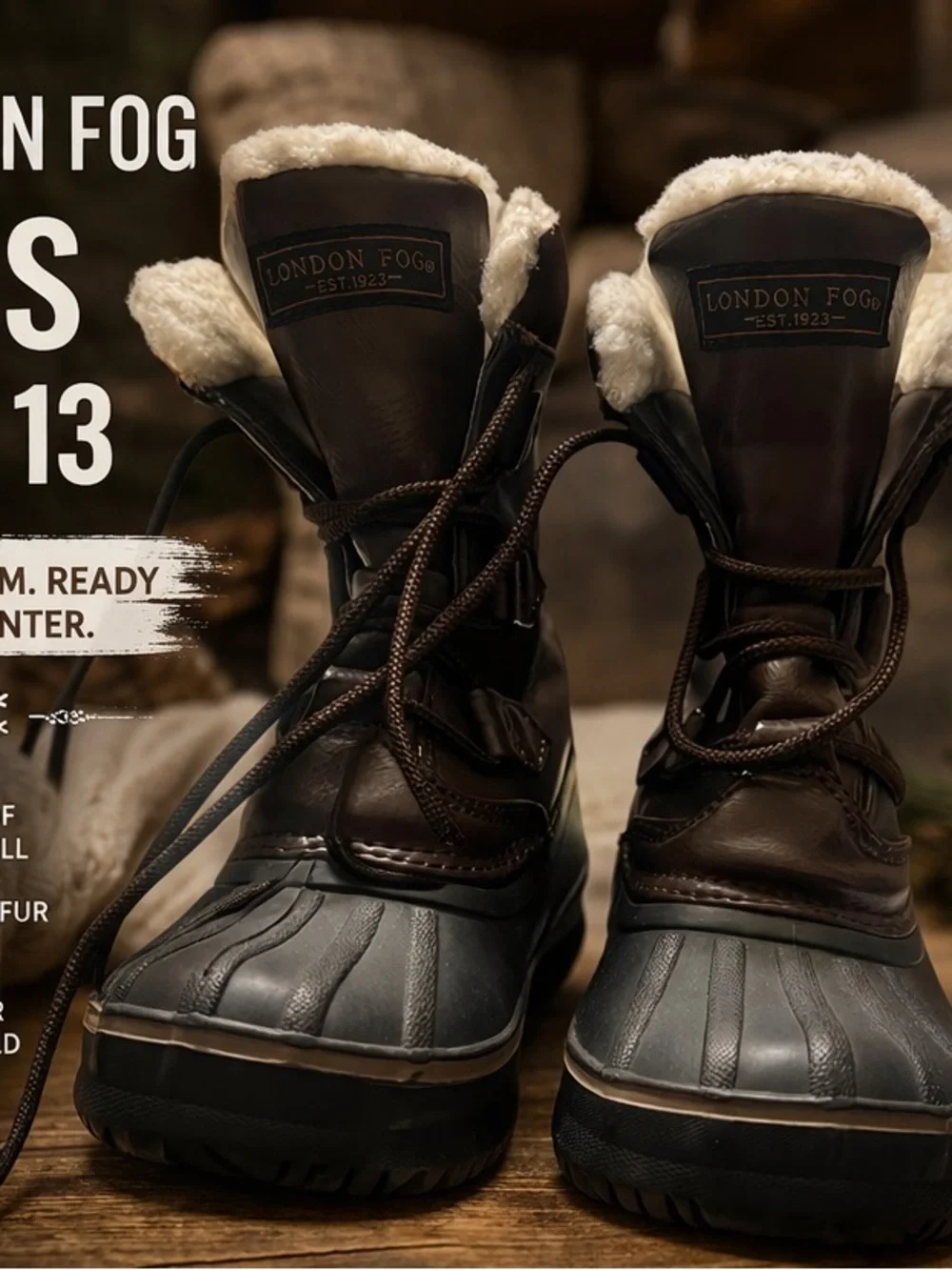 London Fog Kids Duck Boots Size 13 Brown Faux Fur Lined Waterproof Snow Boots